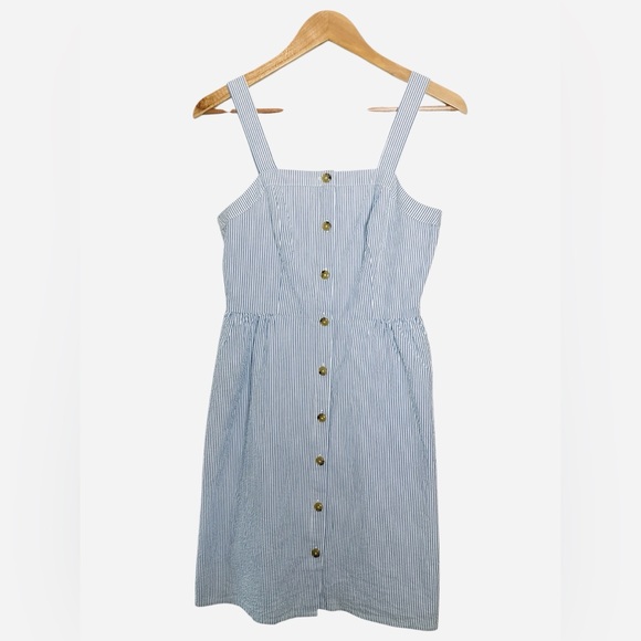 J.CREW Blue & White Seersucker Striped Button-Down Dress Sz 2 - Picture 7 of 11